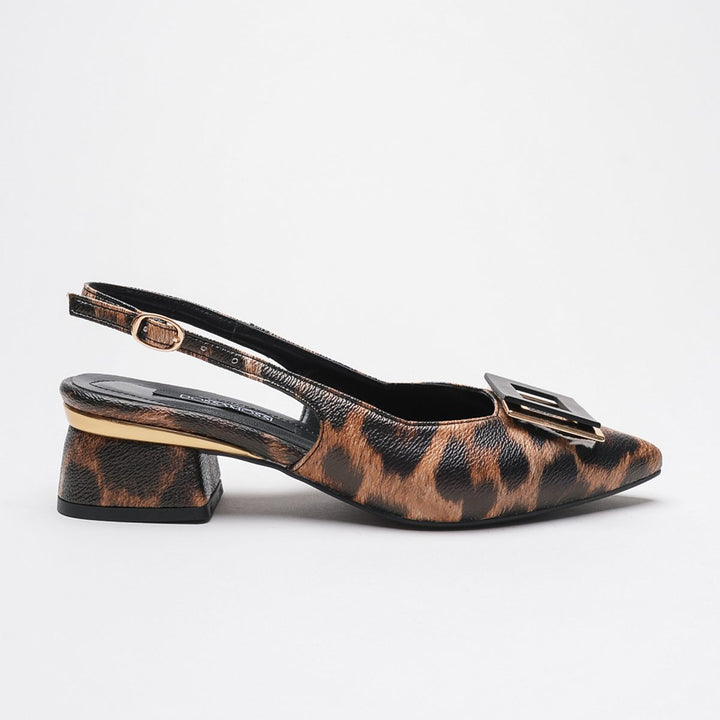 DSM Proset Low Heel Women's Shoe with Leopard Leather Square Buckle Detail - Chimalhuacán