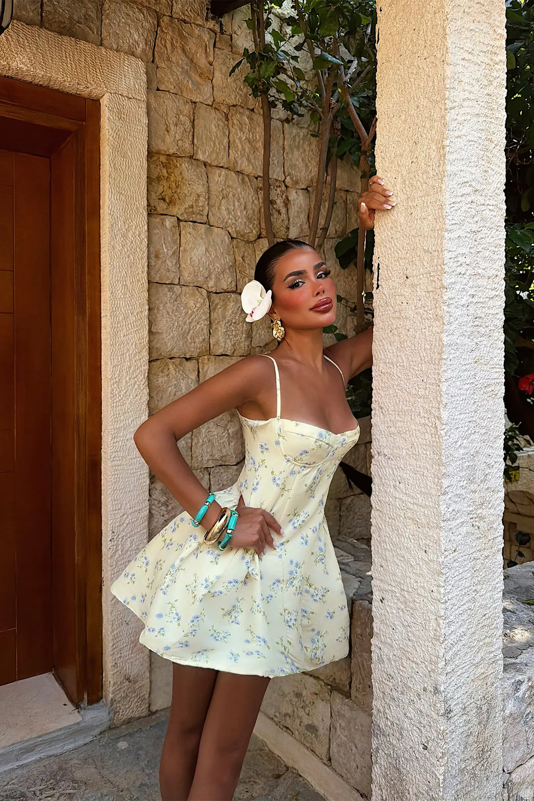 EYY Women Yellow Floral Strappy Dress - Santa Cruz