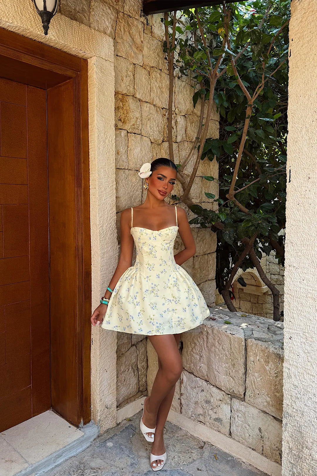 EYY Women Yellow Floral Strappy Dress - Santa Cruz