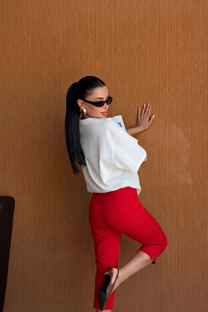 EYY Women Red Capri Pants - Lorain