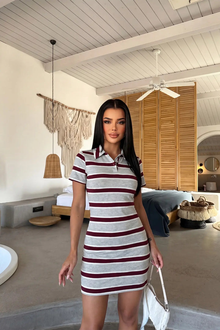 EYY Women Gray Striped Shirt Collar Dress - St. Cloud