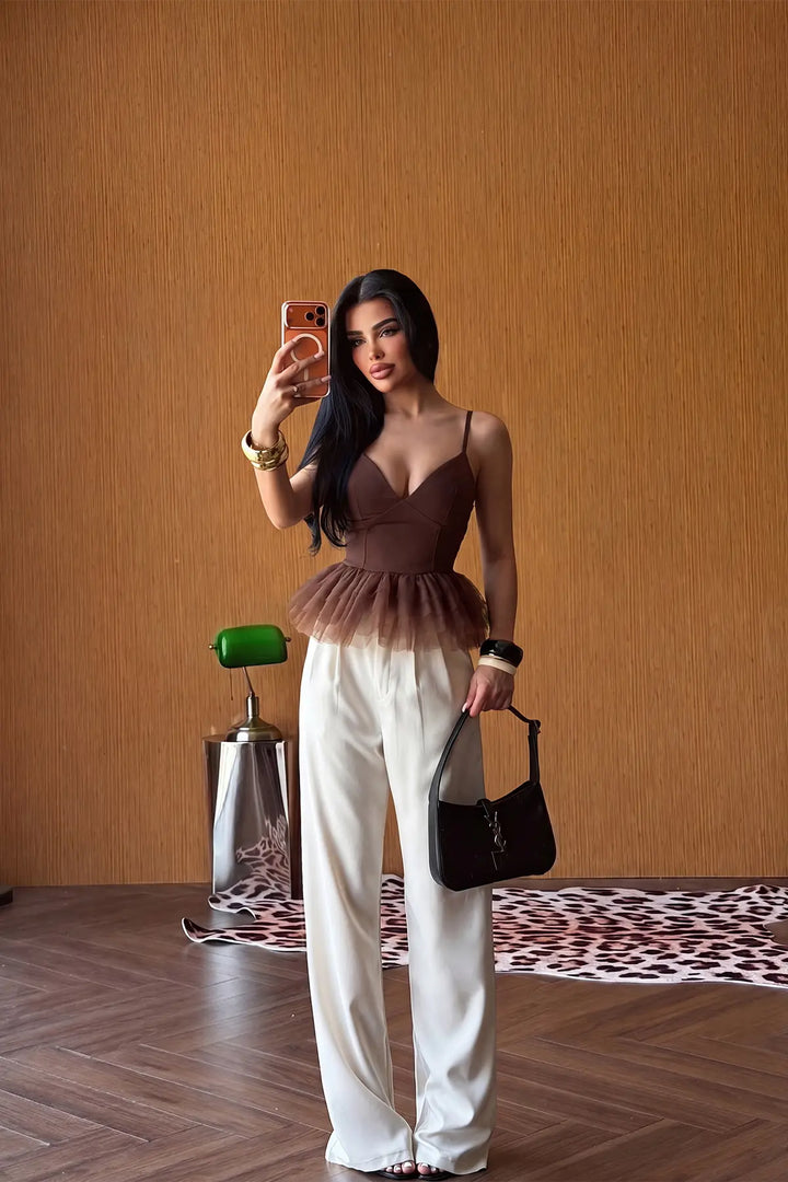 EYY Women Brown Tulle Detail Crop Top - Portage
