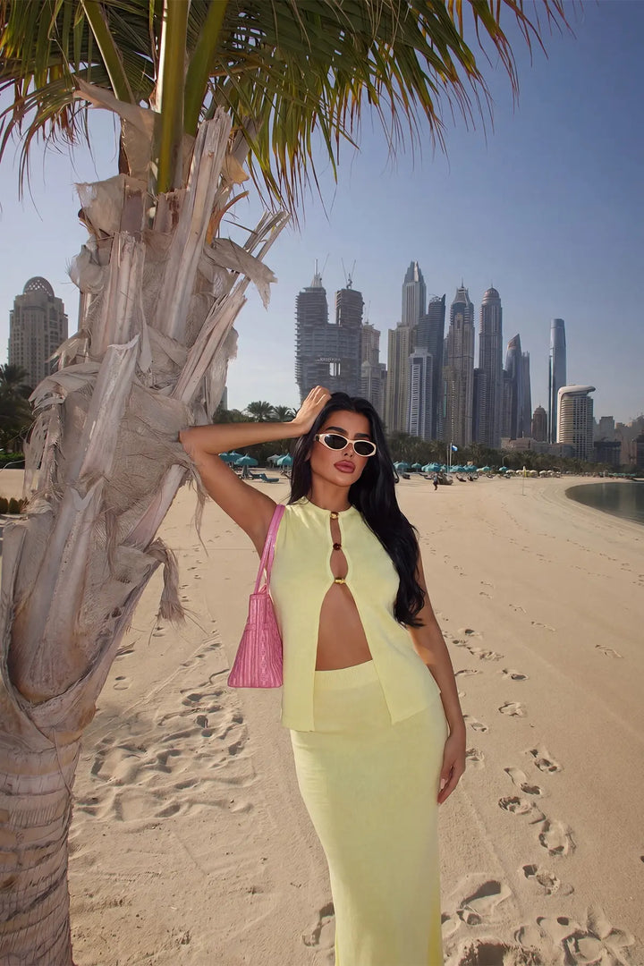 EYY Women Yellow Buttoned Vest Set - Rosenberg