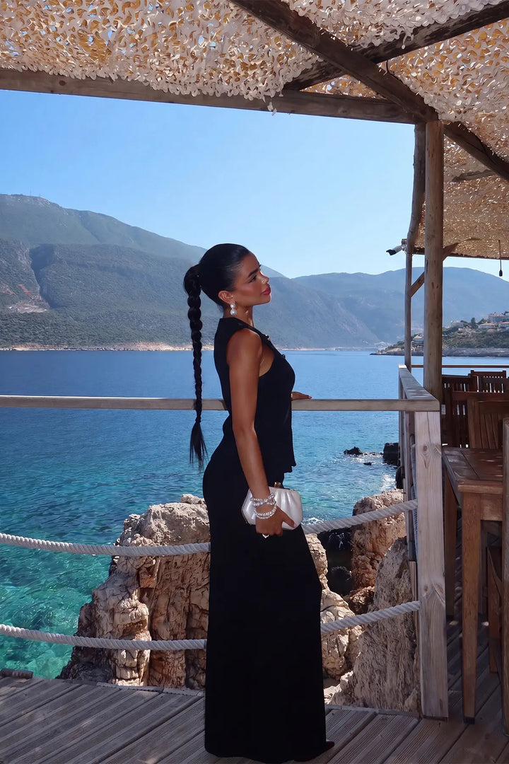 EYY Women Black Buttoned Vest Set - Muskogee