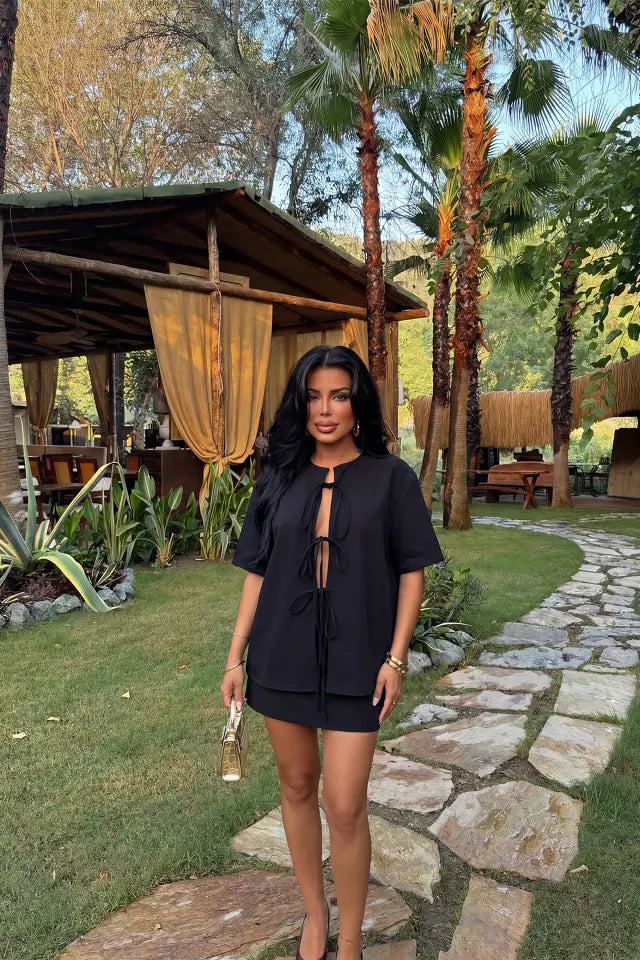 EYY Women Black Skirt Set with Tie Detail - Hackensack
