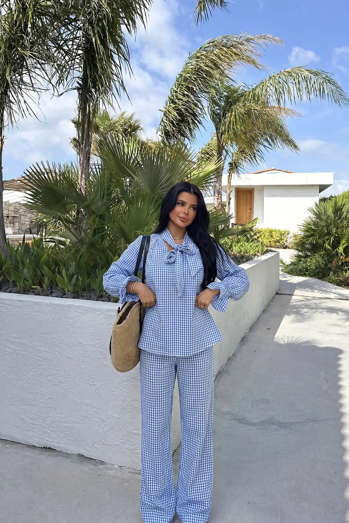 EYY Women Blue Plaid Pants Set - Canterbury