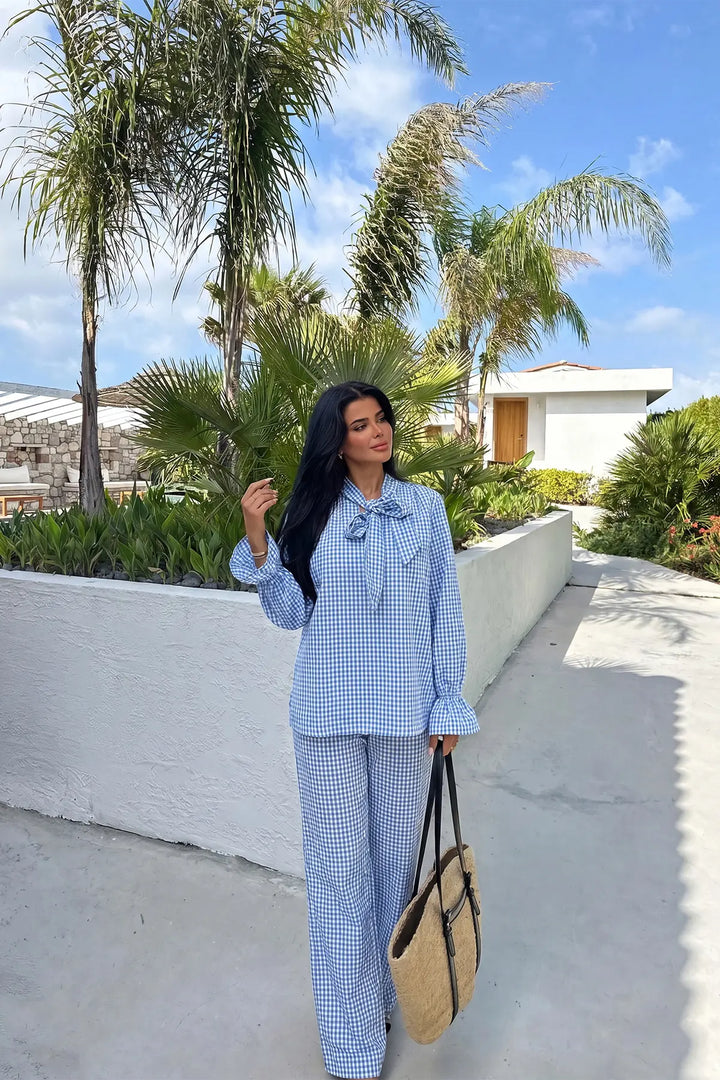 EYY Women Blue Plaid Pants Set - Canterbury