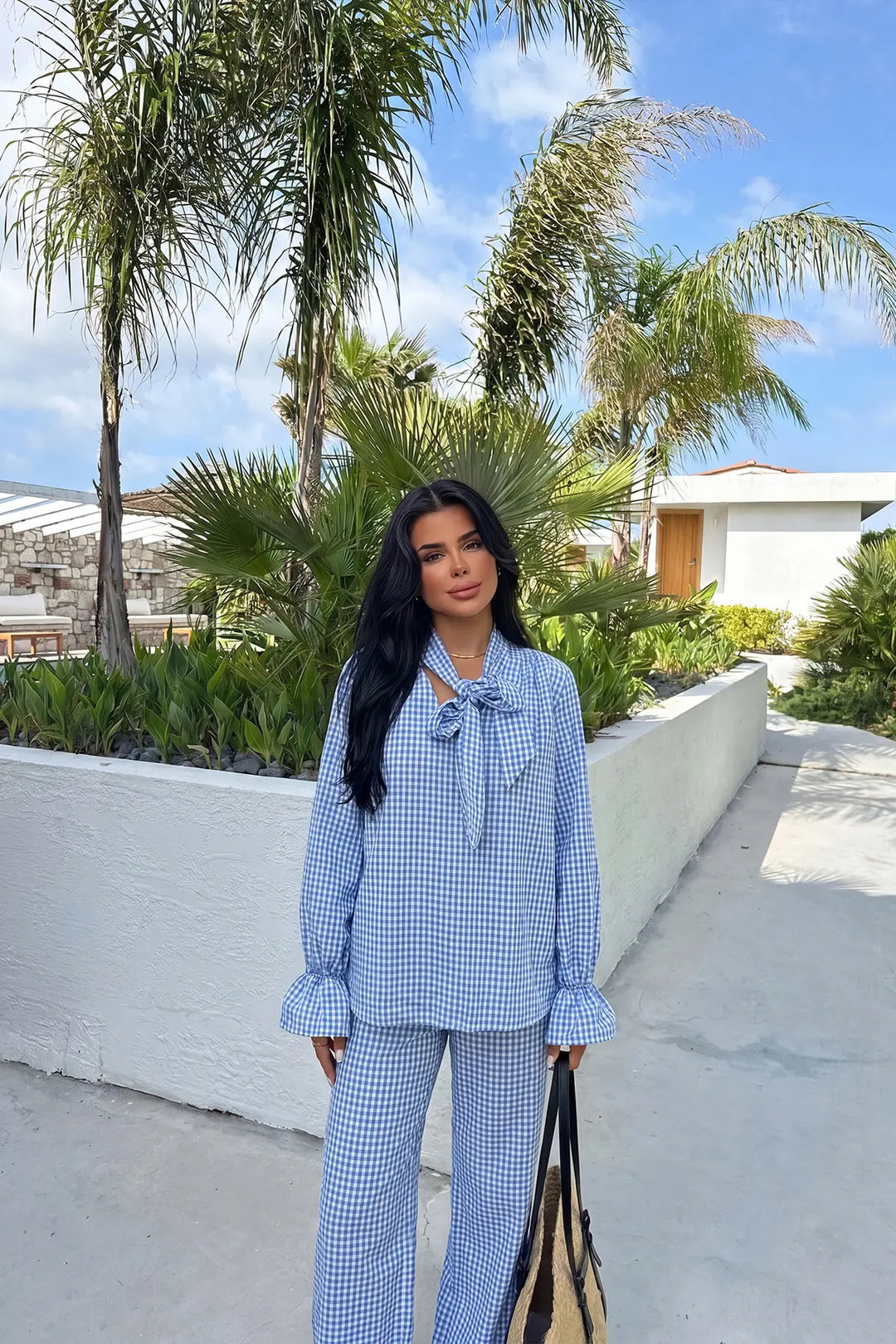 EYY Women Blue Plaid Pants Set - Canterbury