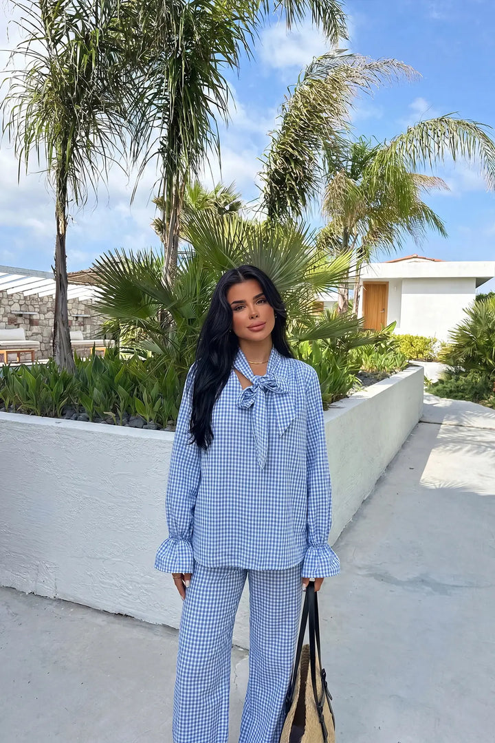 EYY Women Blue Plaid Pants Set - Canterbury
