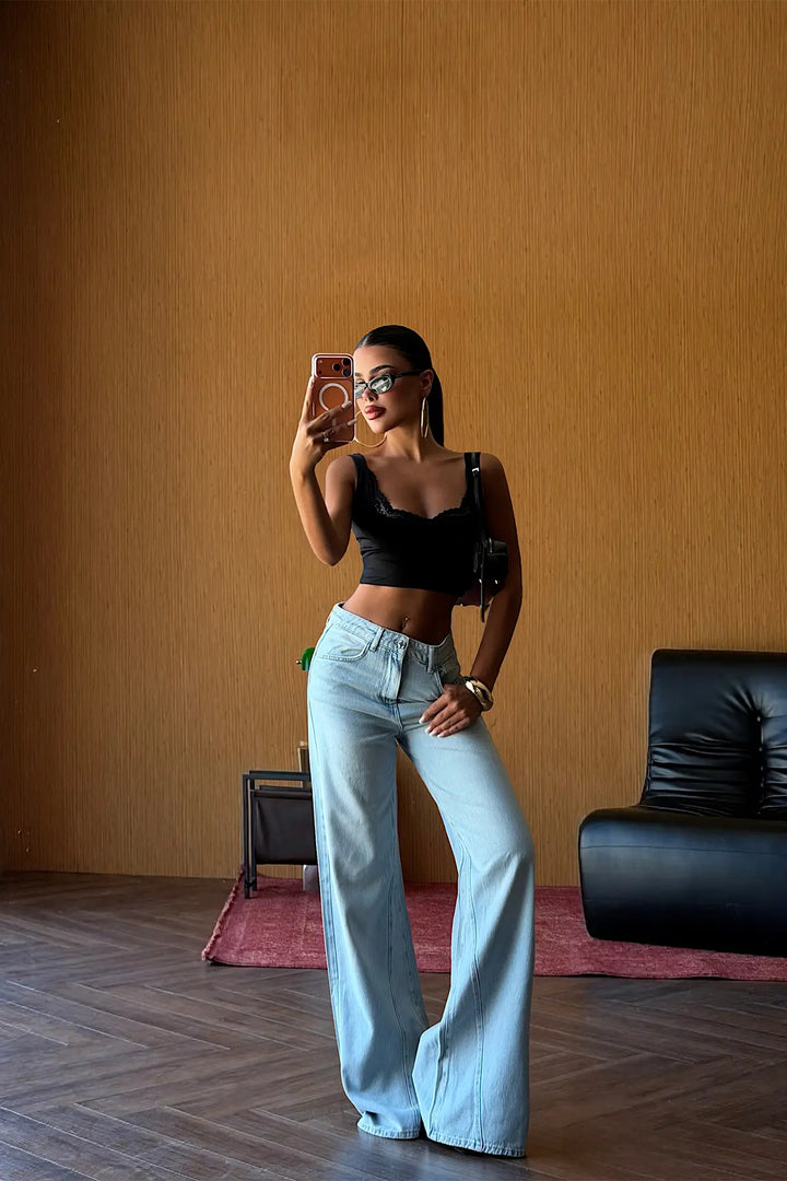 EYY Women Ice Blue Wide Leg Trousers - Tlalmanalco