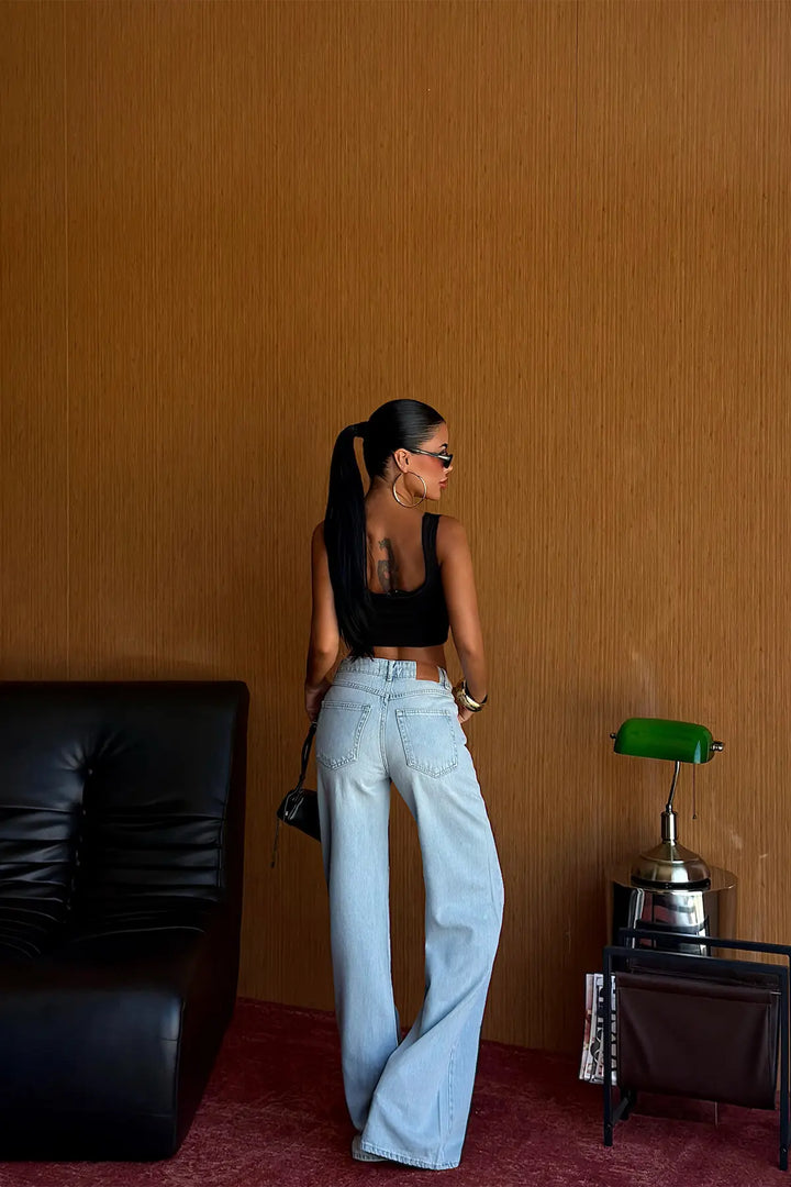 EYY Women Ice Blue Wide Leg Trousers - Tlalmanalco