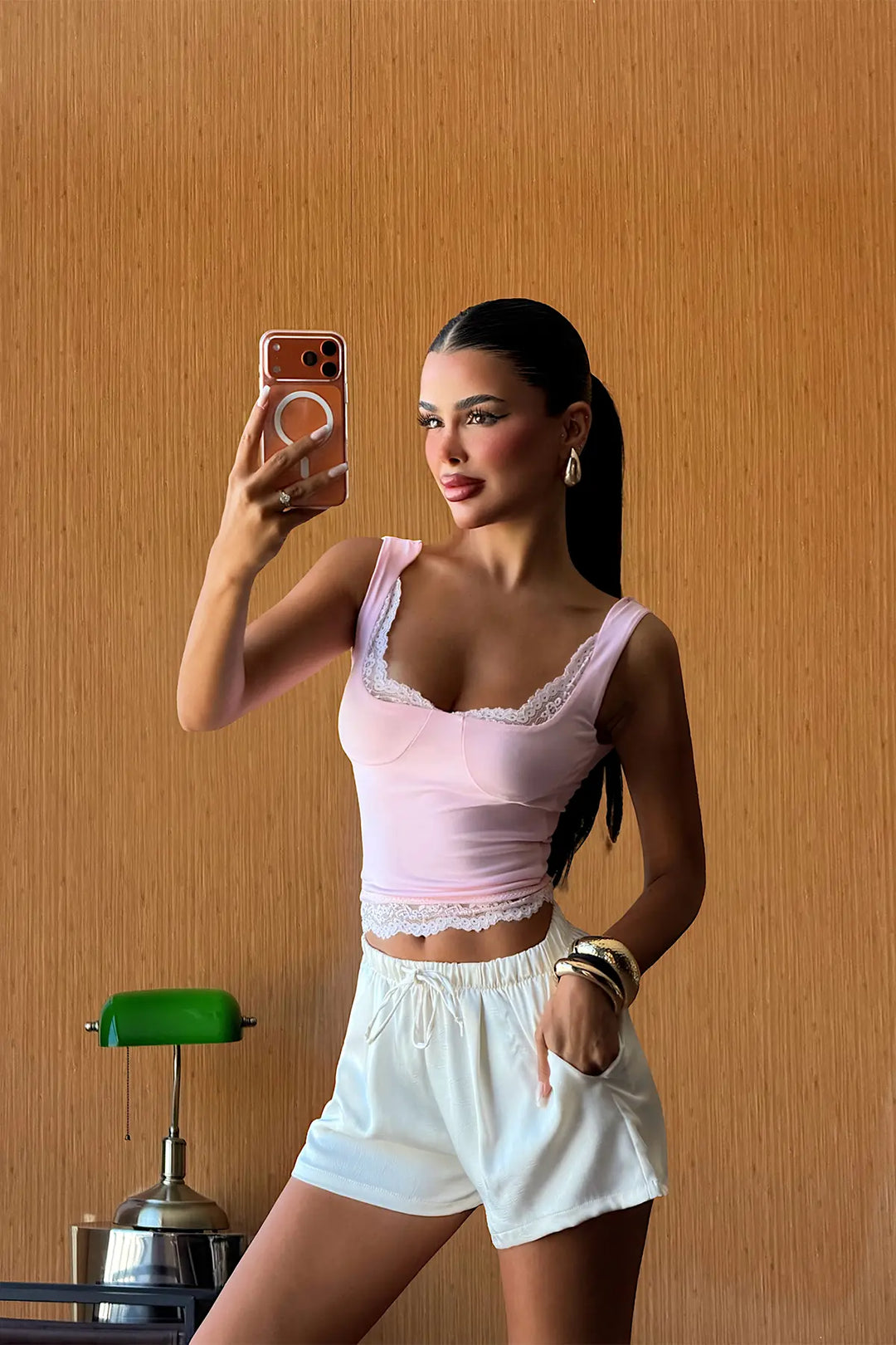 EYY Women Pink Lace Detail Crop Top - Hilden