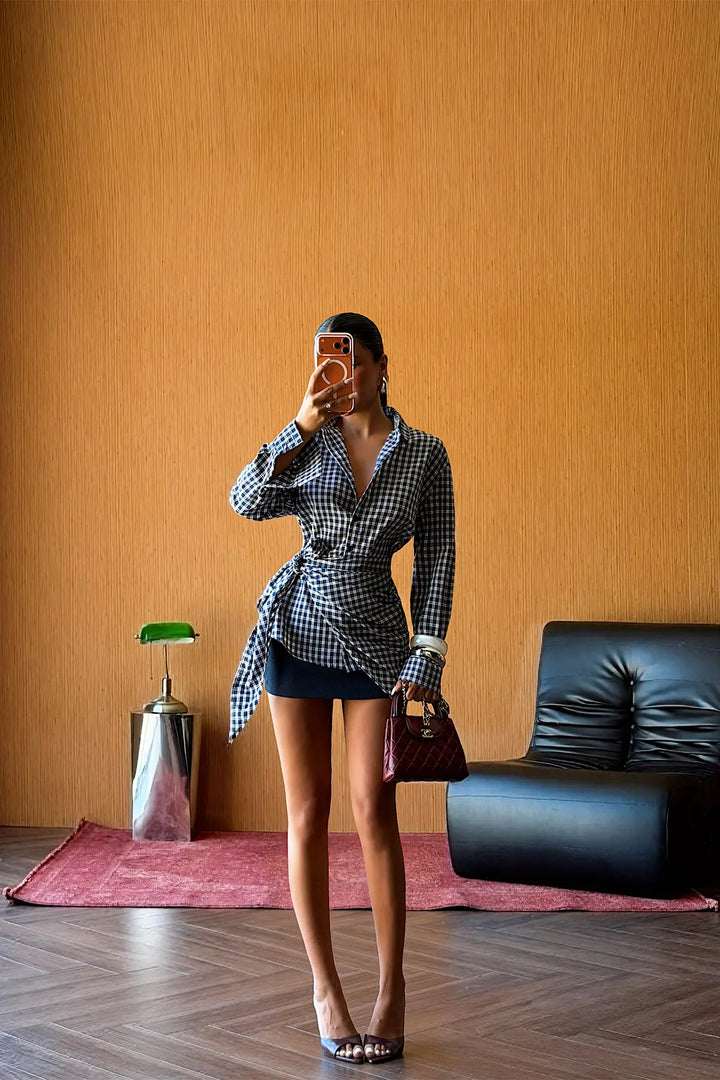 EYY Women Navy Blue Gingham Shirt - Chicoloapan
