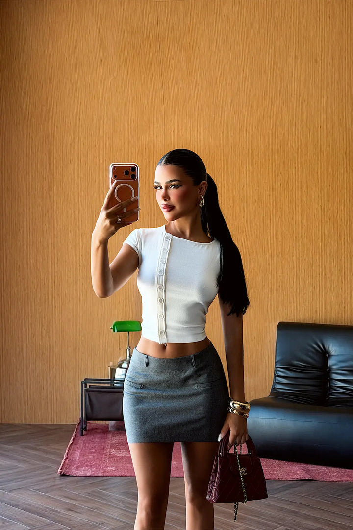 EYY Women White Button Detail Crop Top - Anchorage