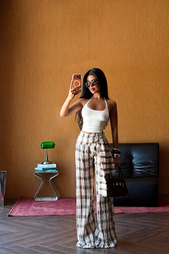 EYY Women Khaki Plaid Trousers - Orangetown
