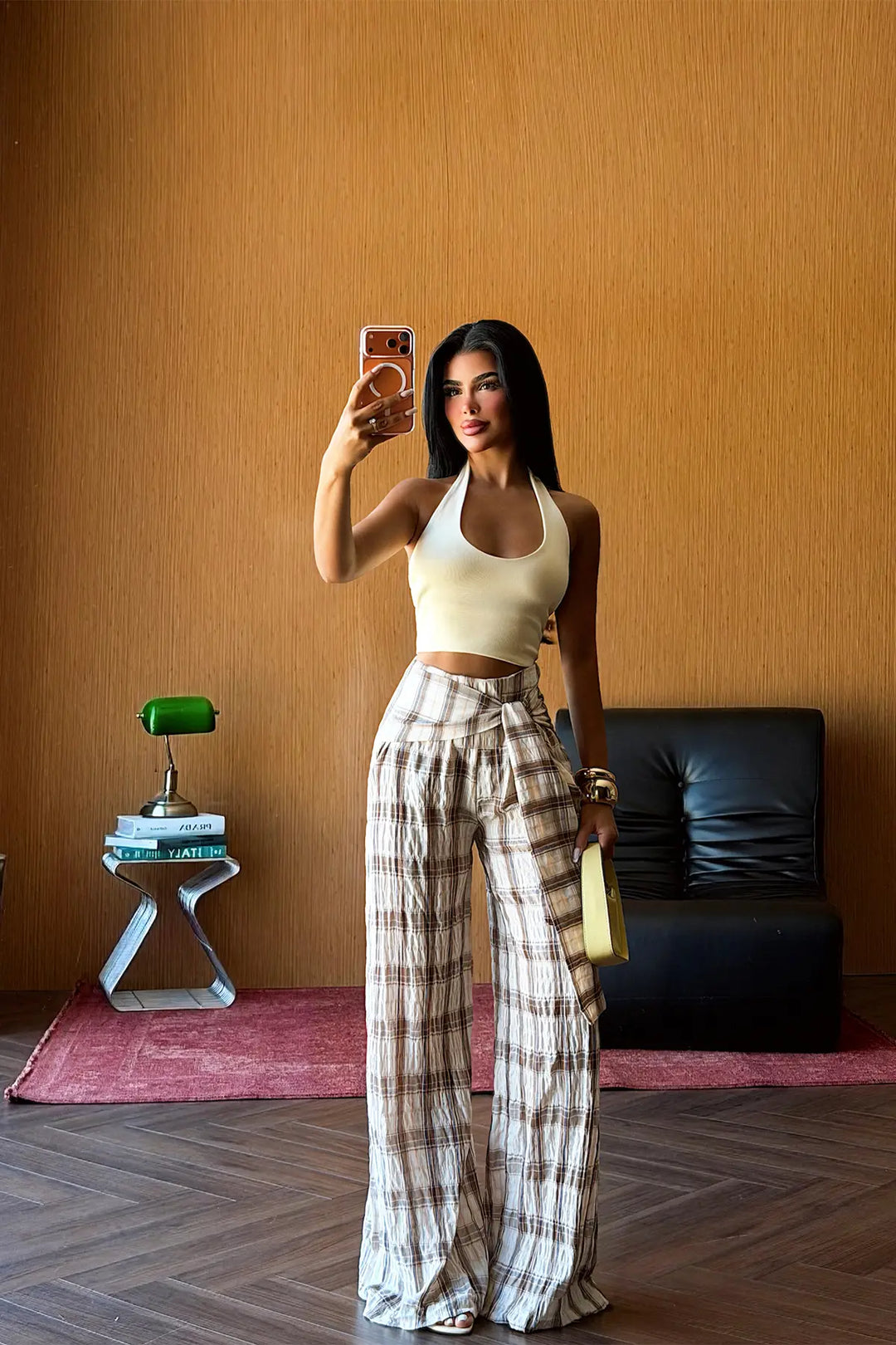 EYY Women Brown Checked Trousers - Witten