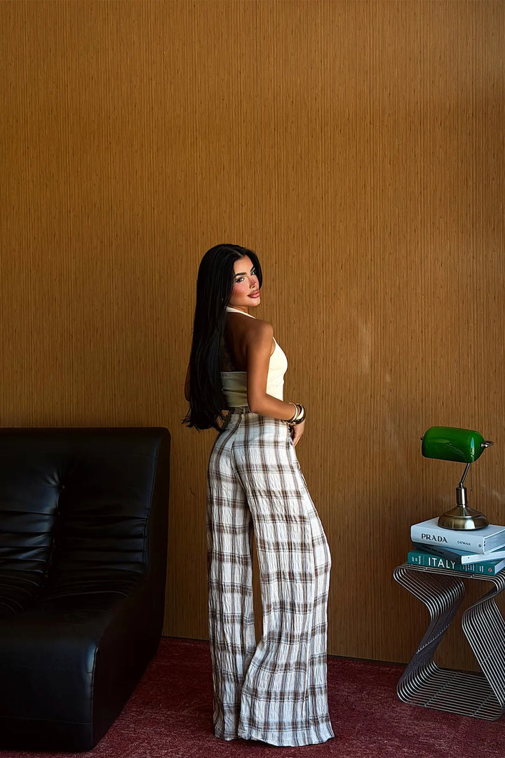 EYY Women Brown Checked Trousers - Witten