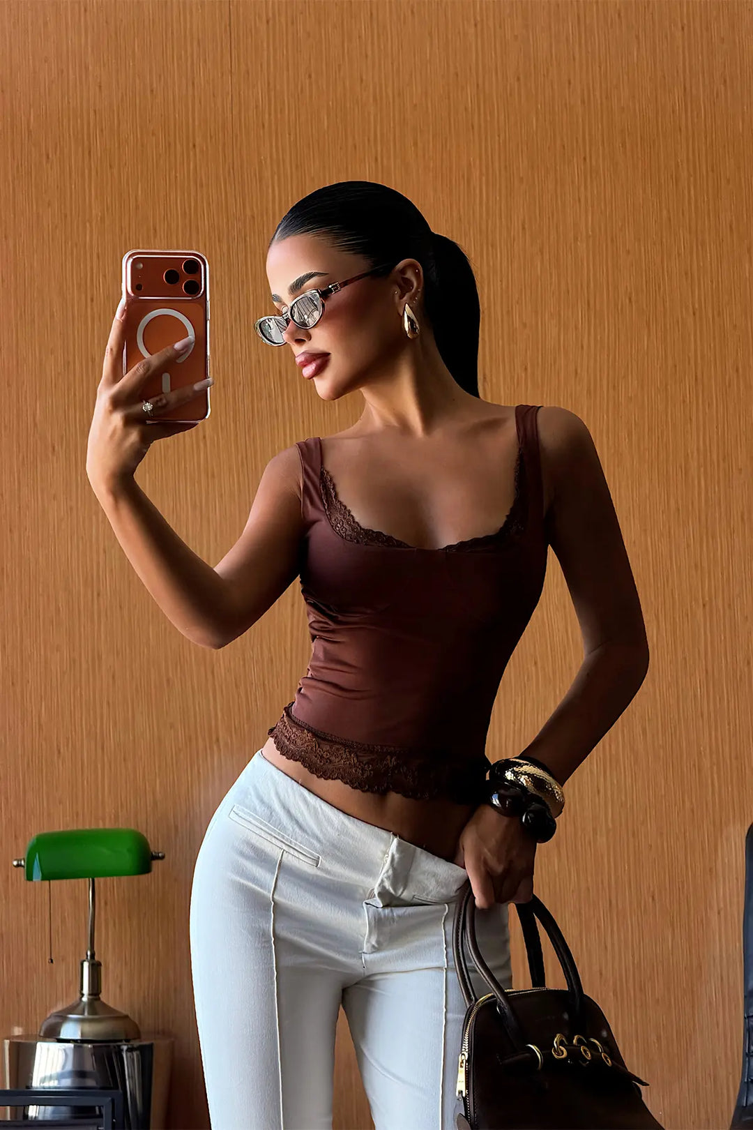 EYY Women Brown Lace Detail Crop - Pensacola
