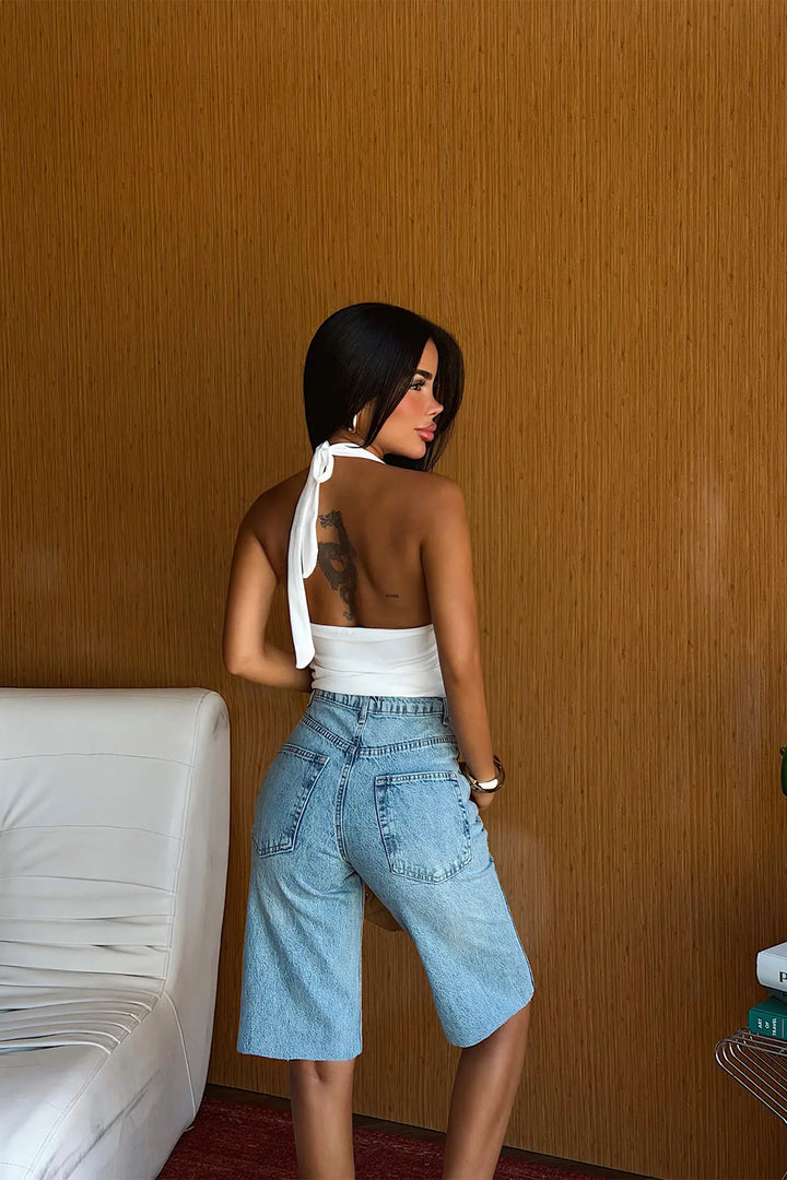 EYY Women White Crop Top with Back Detail - Saint-Eustache