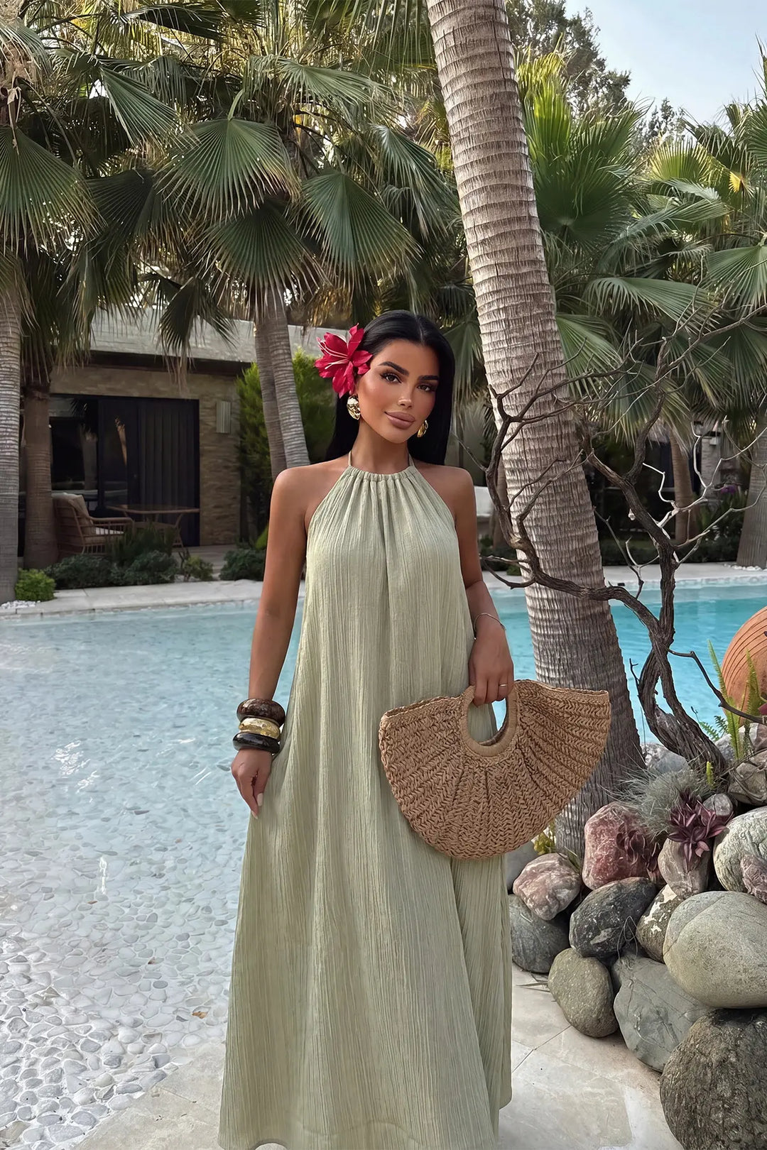 EYY Women Khaki Halter Neck Dress - Ioánnina