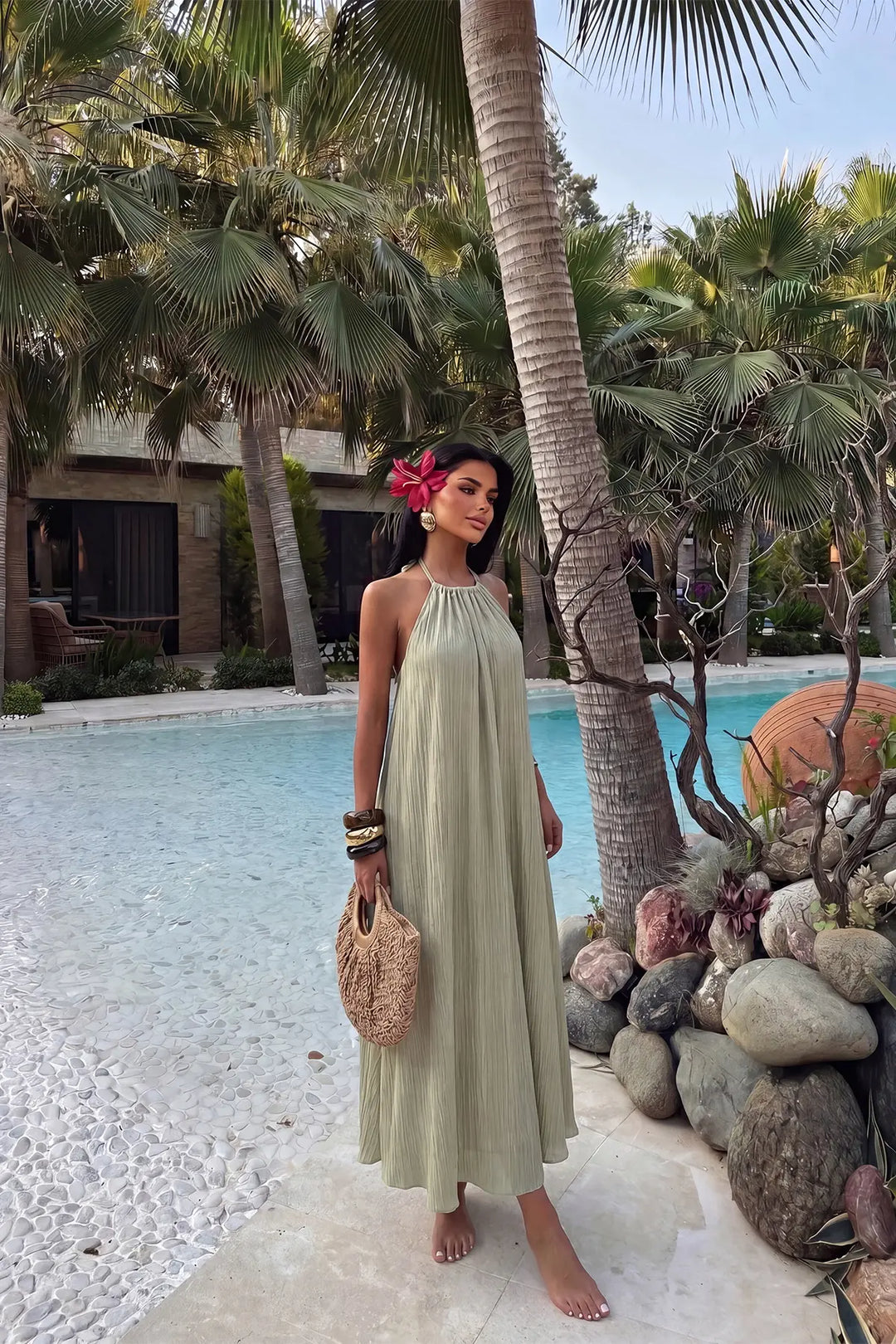 EYY Women Khaki Halter Neck Dress - Ioánnina