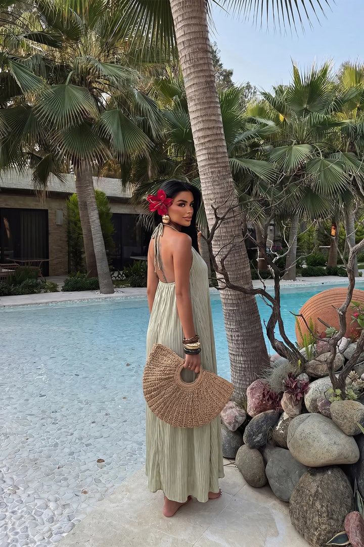 EYY Women Khaki Halter Neck Dress - Ioánnina
