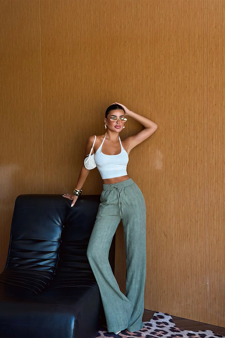 EYY Women Green Linen Trousers - Chelsea