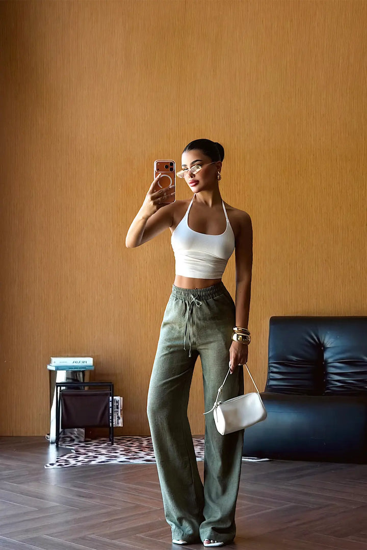 EYY Women Green Linen Trousers - Chelsea