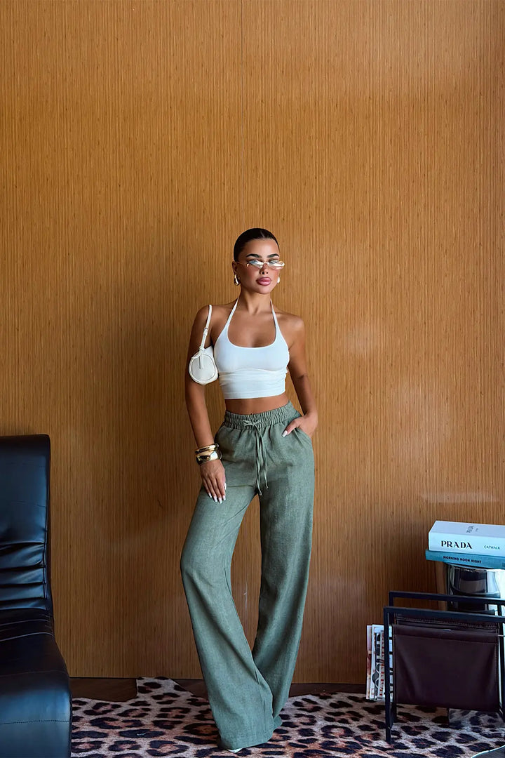 EYY Women Green Linen Trousers - Chelsea