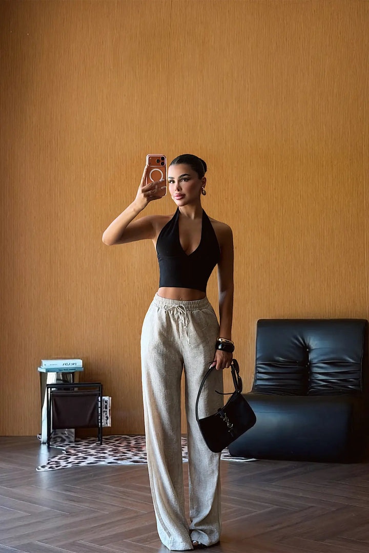 EYY Women Beige Linen Trousers - Santo Domingo Tehuantepec
