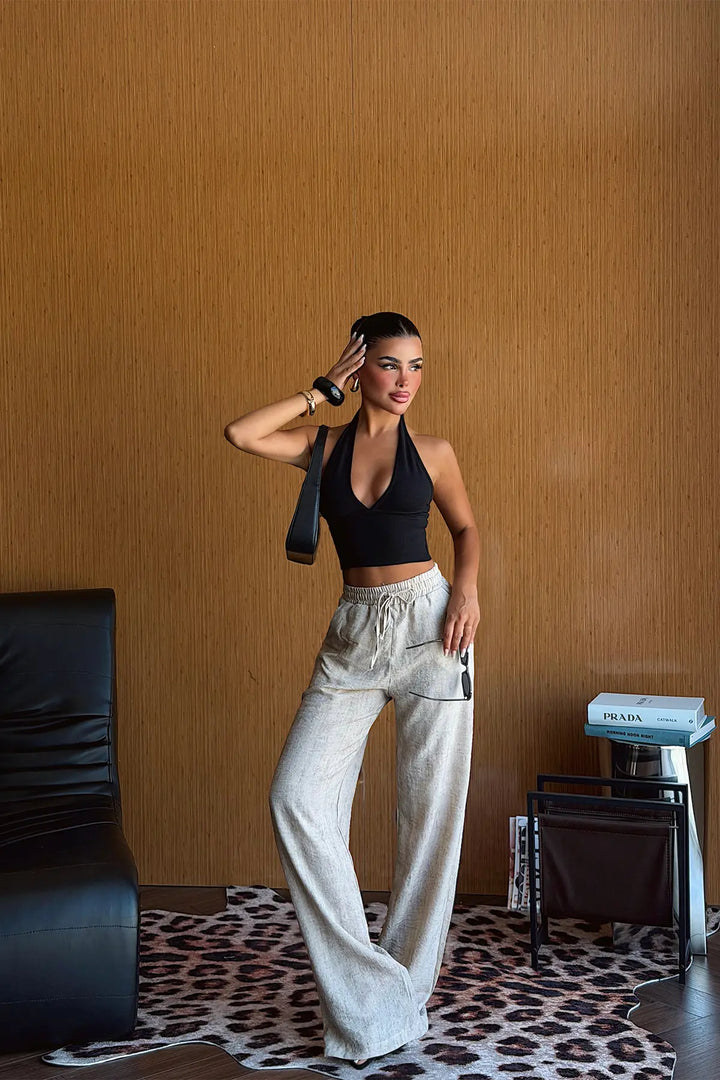 EYY Women Beige Linen Trousers - Santo Domingo Tehuantepec