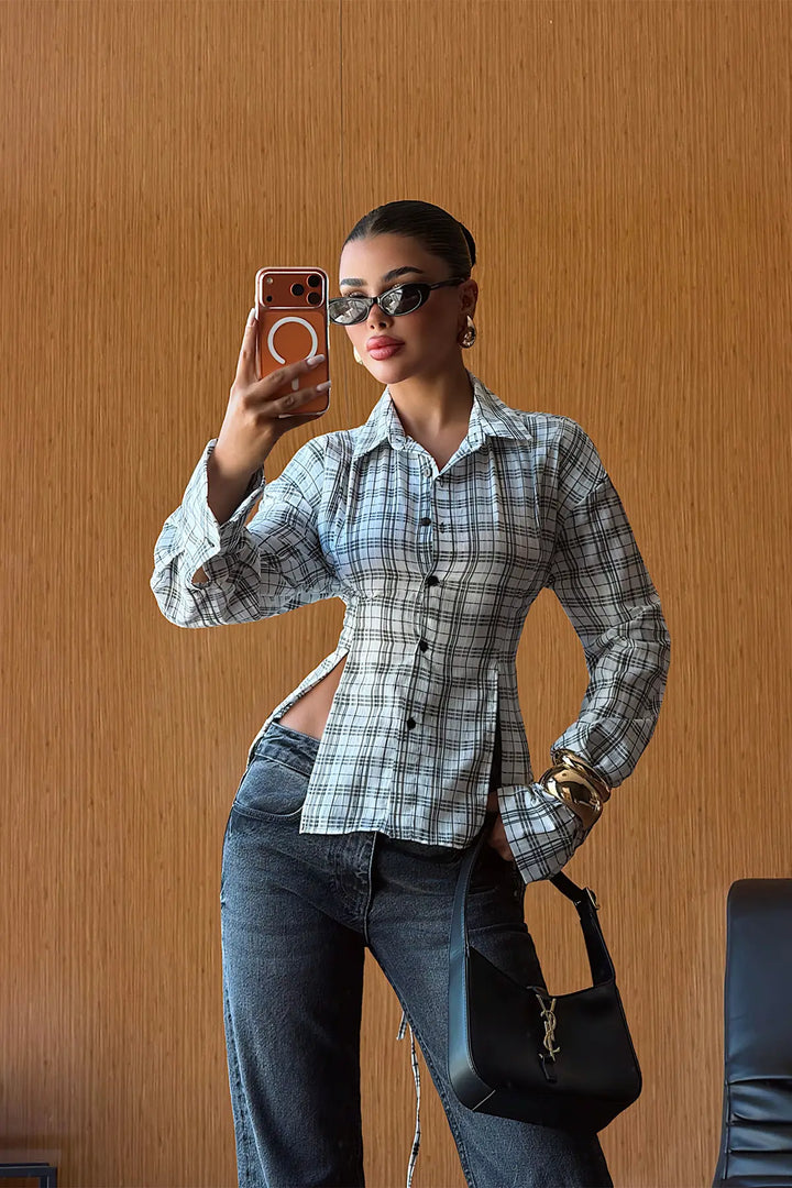 EYY Women White Plaid Shirt - Valenciennes