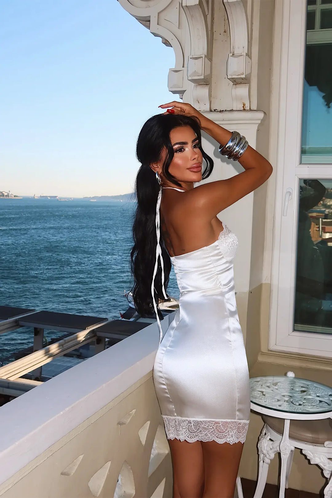 EYY Women White Mini Dress with Lace Detail - Mesquite