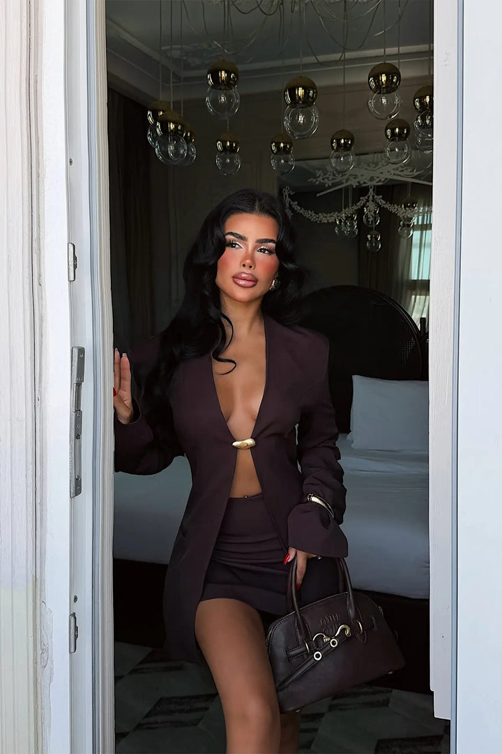EYY Women Dark Brown Shorts and Skirt Set - Orem