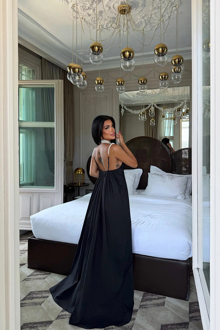 EYY Women Black Strappy V-Neck Dress - Merthyr Tudful