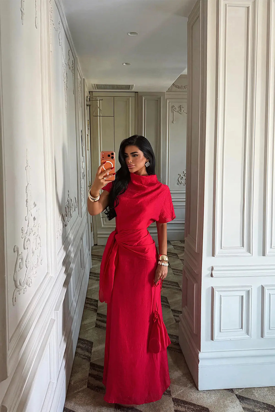 EYY Women Red Shawl Detail Long Dress - San Remo