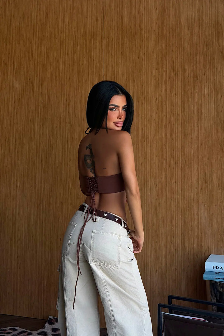 EYY Women Brown Tie-Up Crop Top - Vicenza