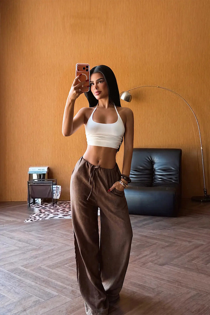 EYY Women Brown Tie-Up Trousers - Moreno Valley