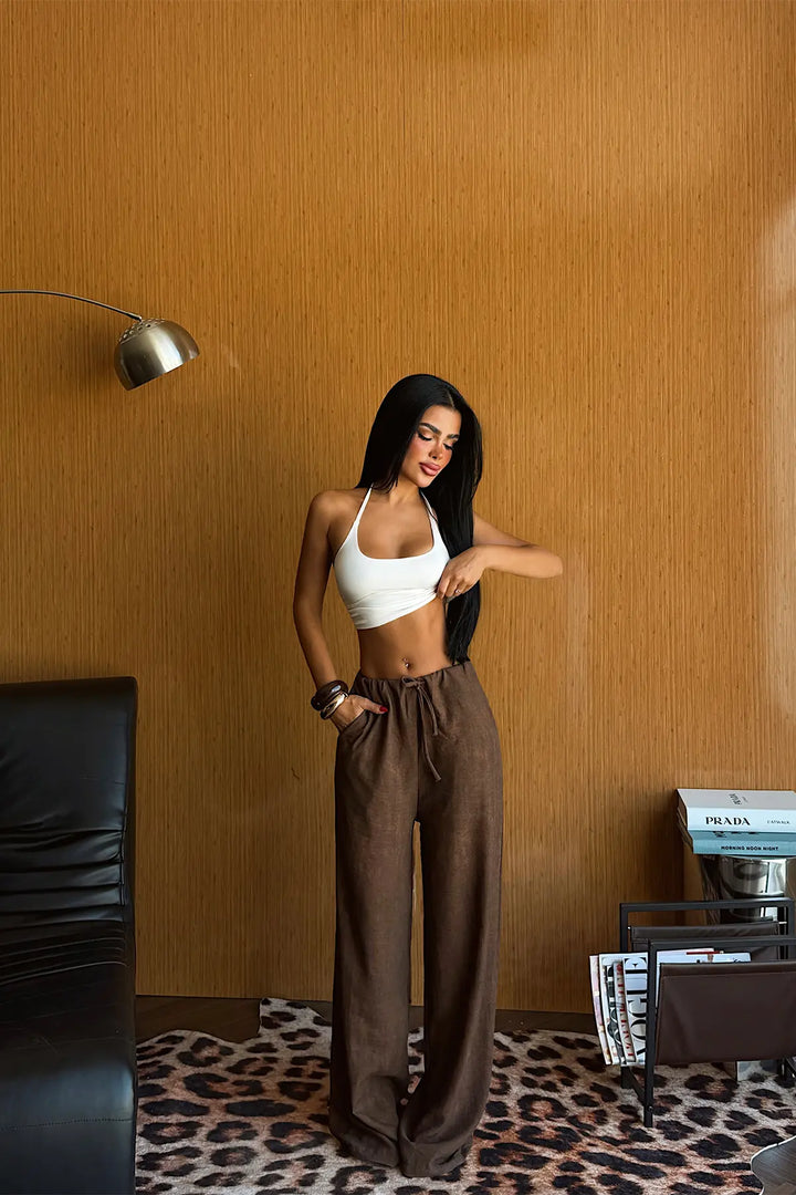 EYY Women Brown Tie-Up Trousers - Moreno Valley