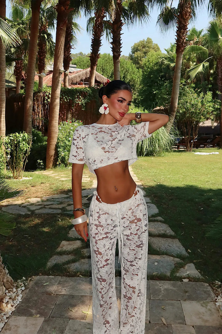 EYY Women White Lace Detail Trouser Suit - Jackson
