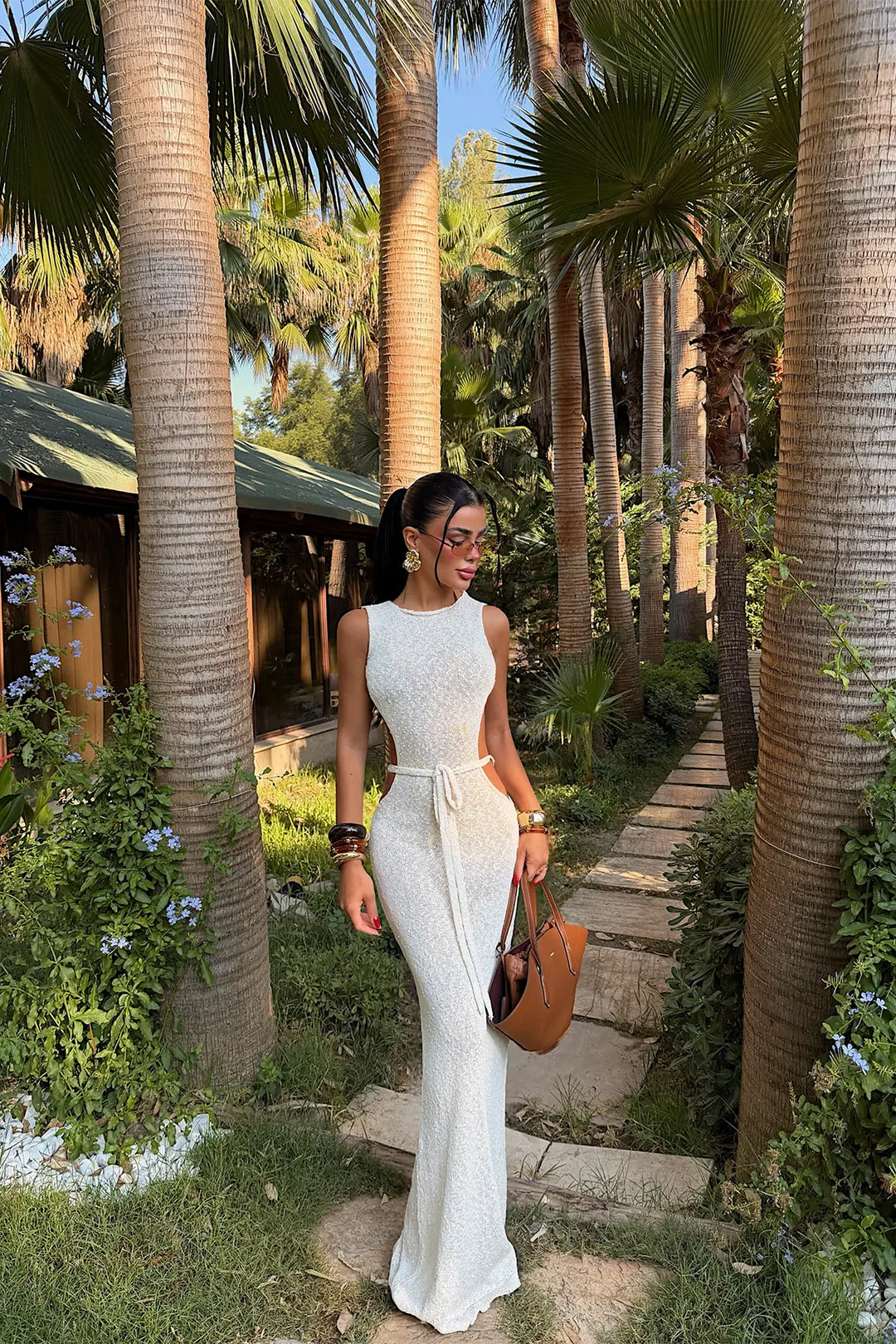 EYY Women Cream-colored, front-shearing long dress - San Pedro