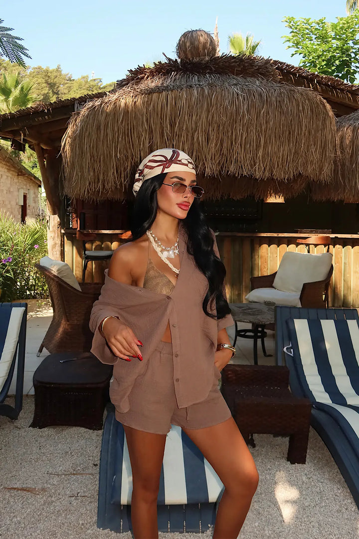 EYY Women Brown Button Detail Shorts Set - Mugnano di Napoli