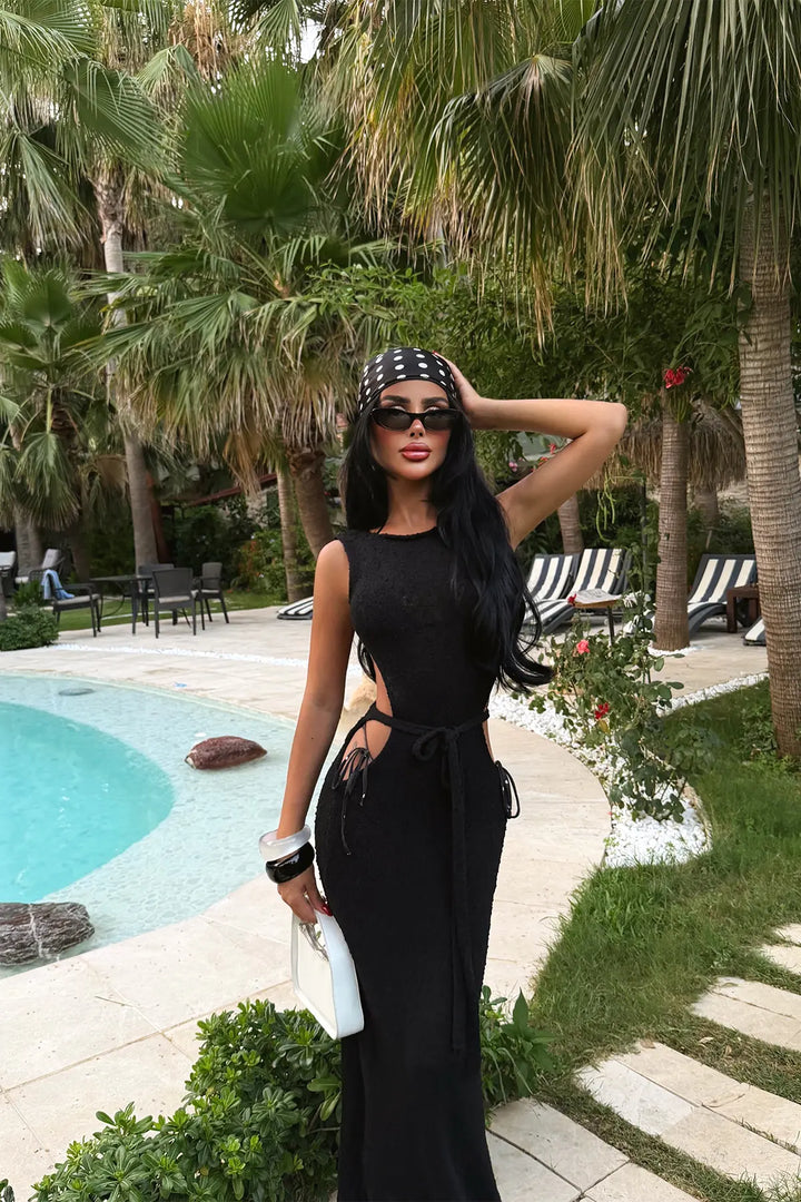 EYY Women Black Long Dress with Transparent Front - Tonalá