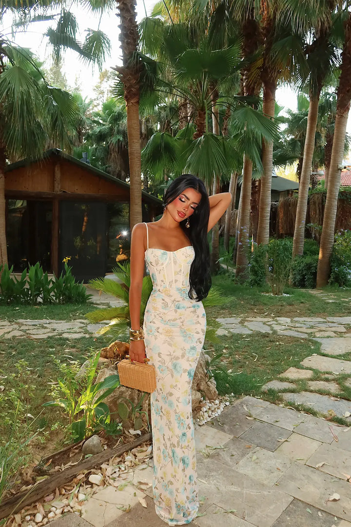 EYY Women Blue Floral Pattern Dress - Mühlhausen