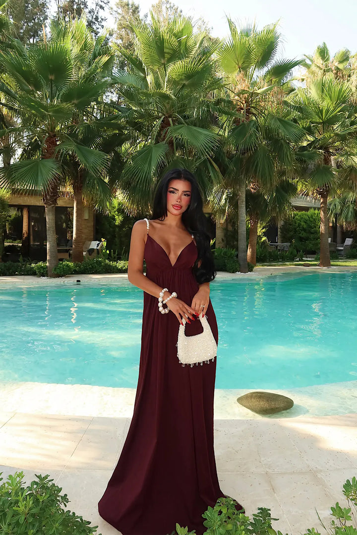 EYY Women Burgundy Strappy V-Neck Dress - Kettering