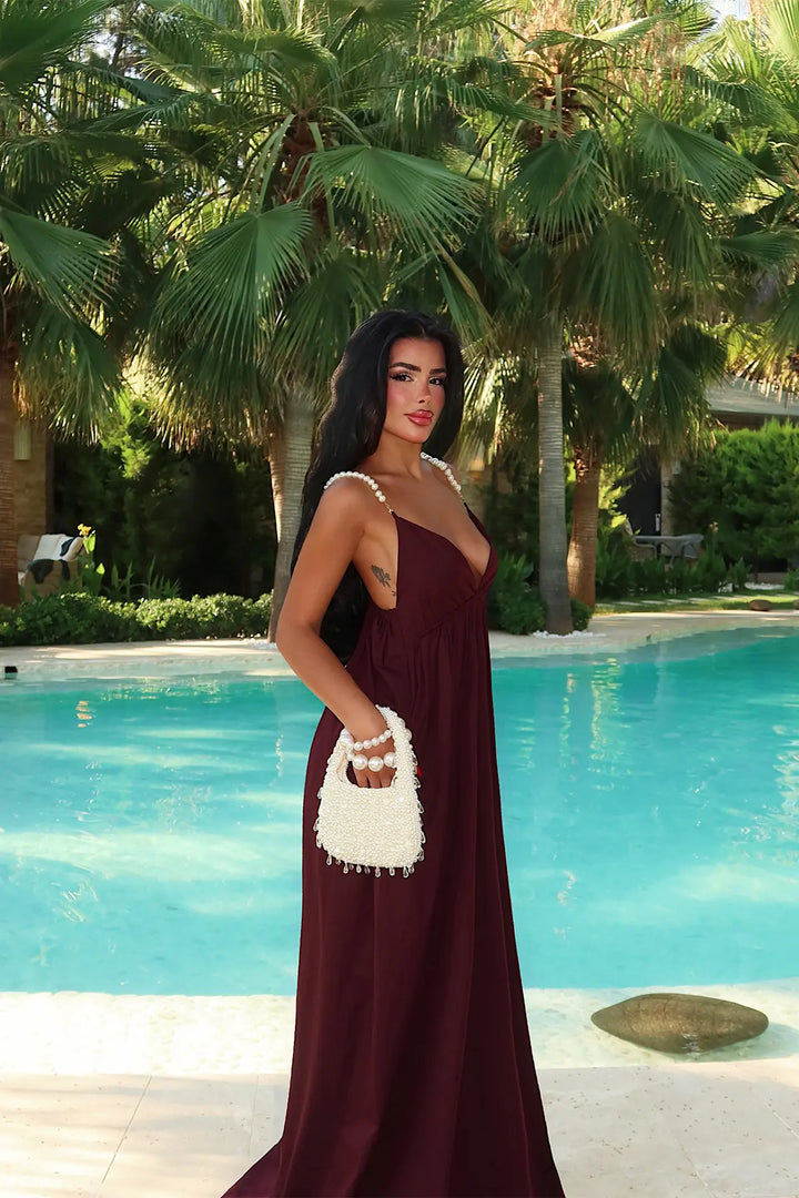EYY Women Burgundy Strappy V-Neck Dress - Kettering