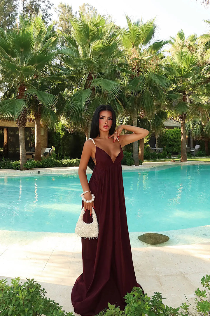 EYY Women Burgundy Strappy V-Neck Dress - Kettering