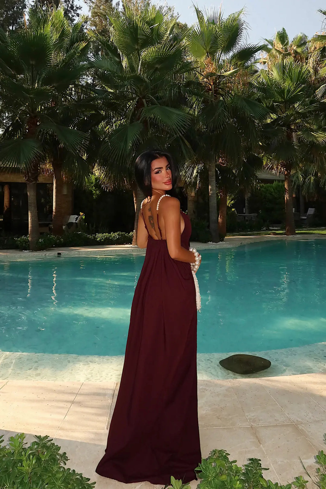 EYY Women Burgundy Strappy V-Neck Dress - Kettering
