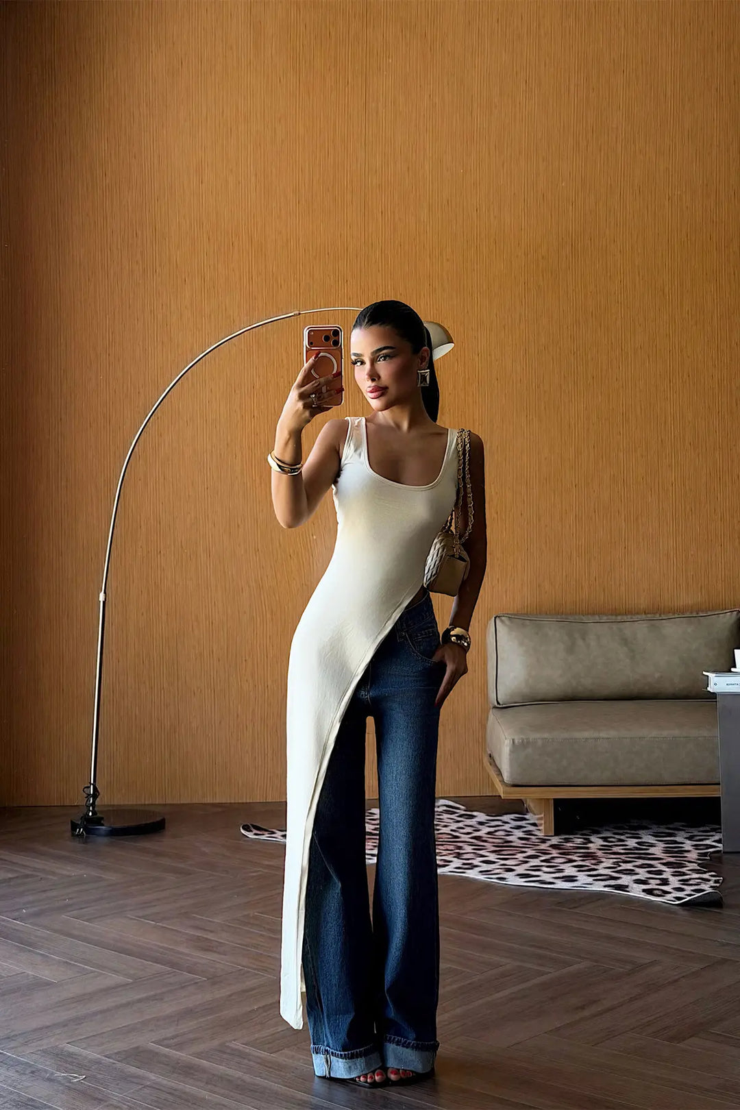 EYY Women Beige Asymmetrical Long Blouse with Slit - Lugoj