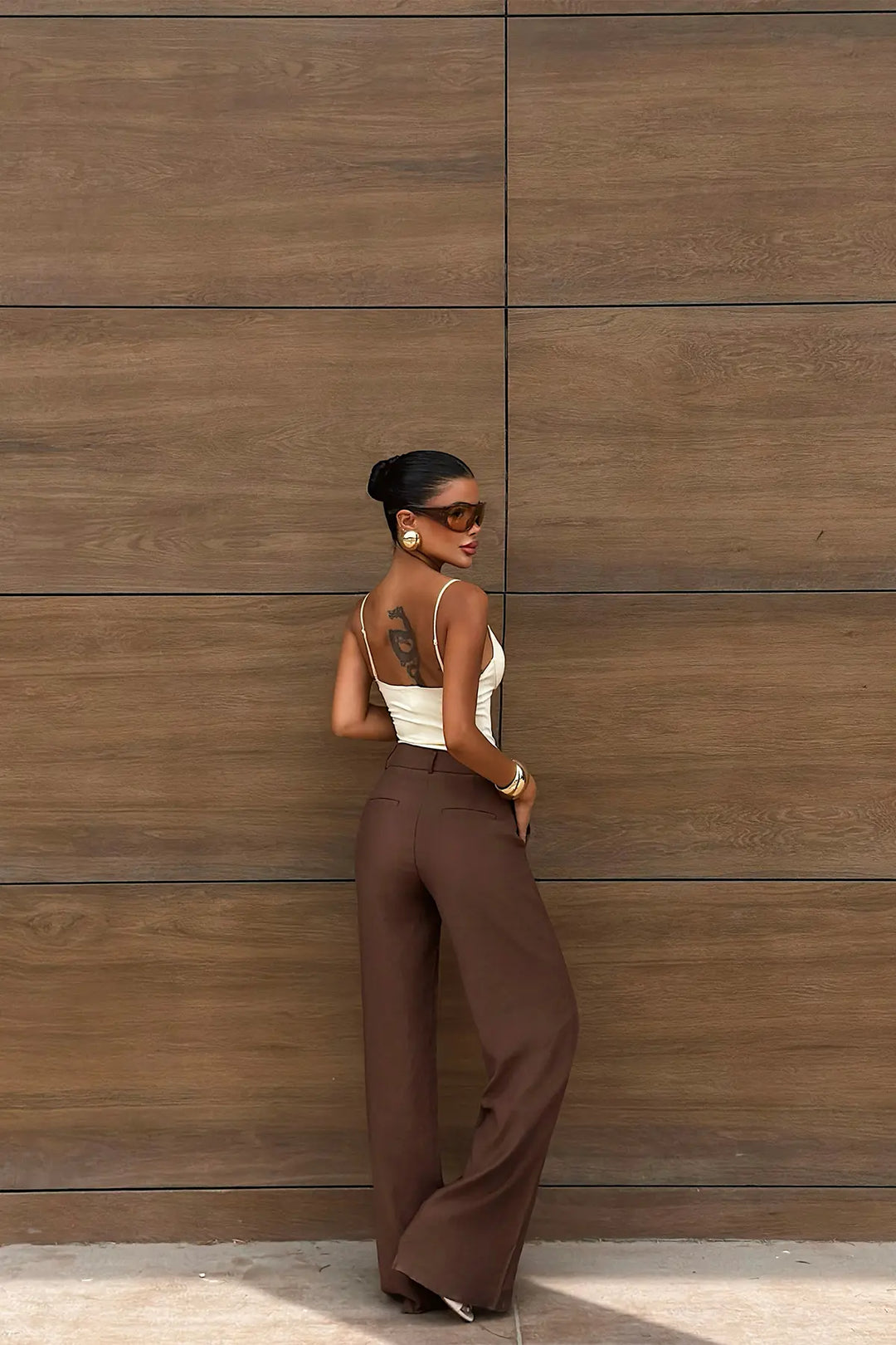 EYY Women Brown Basic Belt Detail Trousers - Sacramento